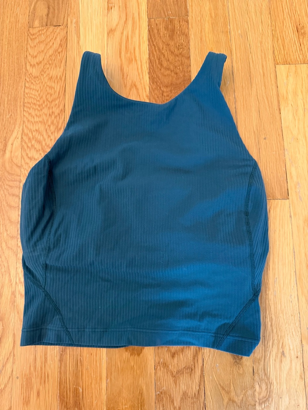 Lululemon Ribbed High Neck Cropped Tank in green with built in bra